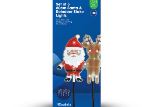 Set Of 5 60cm Santa & Reindeer Stake Lights