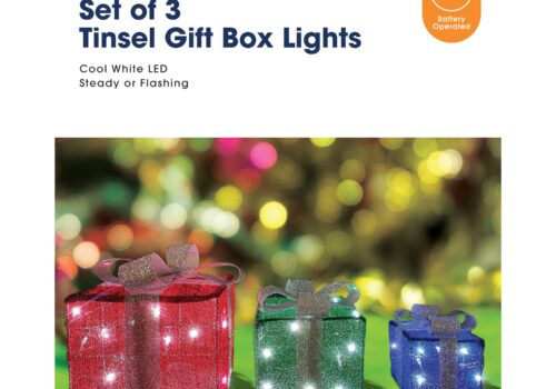 Set Of 3 Tinsel Gift Box Lights
